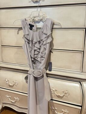 Spense Sleeveless Ruffle Midi Dress in Light Taupe